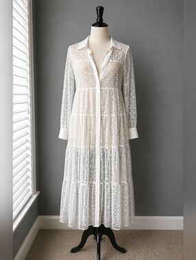 ZARA White Sheer Polka Dot Dress Size M